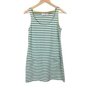 Boden Long Line Tank Striped Scoop Neck Patch Pockets Green and White Size 10